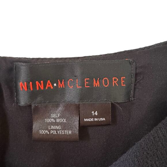 Nina Mclemore Double Face 100% Wool Crepe Dress Navy Blue Size 14 - Picture 5 of 8